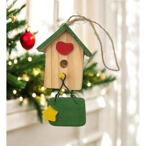 Handcrafted Wooden Birdhouse Christmas Tree Ornament Heart Star Accent